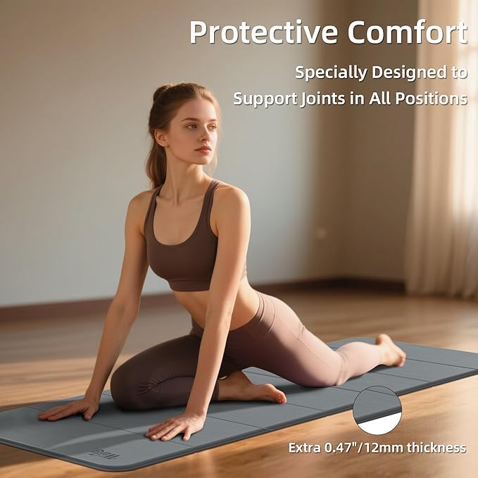 1/2 Inch Extra Thick Yoga Mat Pilates Equipment, 70"x24" Odorless Workout Mats for Home Gym, Non-slip Exercise Mats for Women Men Home Workout, Foldable Yoga Mats for Travel Camping Sleeping