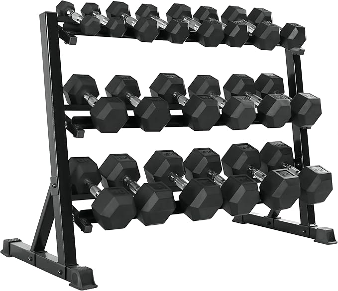 Rubber Hex Dumbbells with Rack 350/450/550 LBS - Free Weights Dumbbell Set Home Gym Equipment Exercise & Fitness Dumbbells for Strength Training