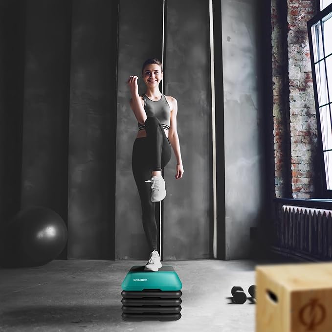 Philosophy Gym Aerobic Exercise Adjustable High Step Platform, with 4 Risers Included