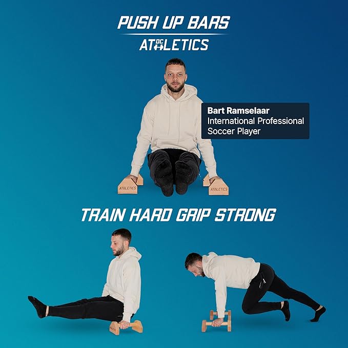 DC ATHLETICS® Push Up Bars – Parallettes with Anti-Slip Pads & Rock-Solid Base – Joint-Friendly Basebar -FSC-Certified Beech Wood – Calisthenics, Handstand & Planche Training