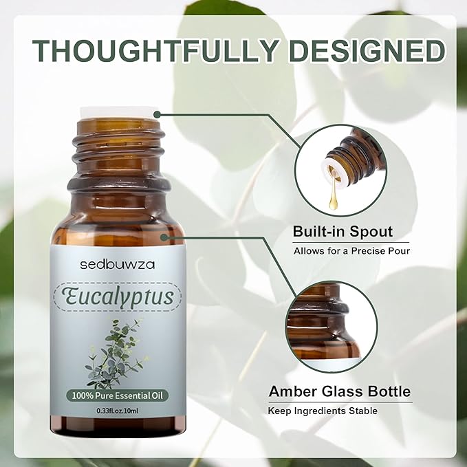 Sedbuwza Eucalyptus Essential Oil, Pure Organic Eucalyptus Fragrance Oil for Diffuser, Humidifier, Soap, Candle, Perfume