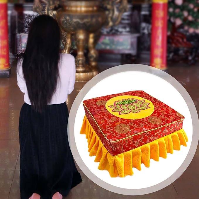 Kneeling Stool Floor Seat with Detachable Washable Cover for Adults Nonslip Meditation Bench Tatami Seat for Yoga Prayer Home 18.50x18.50x9.84inch- Red Set