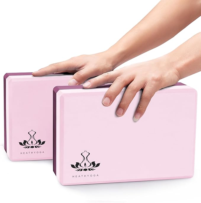 Heathyoga Yoga Blocks 2 Pack with Strap, High Density EVA Foam Yoga Block and Yoga Strap Set to Support and Improve Poses and Flexibility