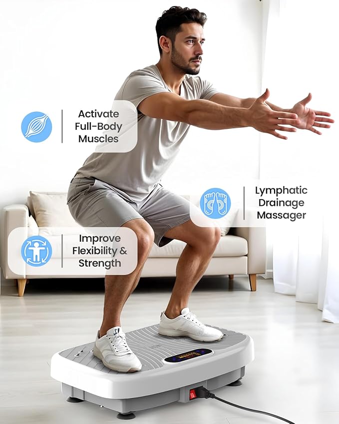 Vibration Plate Exercise Machine, Vibrating Plate Platform for Lymphatic Drainage with 200 Adjustable Speeds, Power Vibration Plate for Weight Loss & Fitness, Supports Weight 450 Lbs