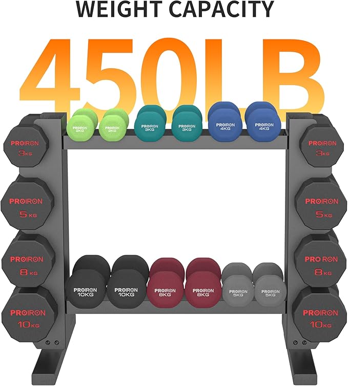 PROIRON Dumbbell Rack Stand for Home Gym, Upgraded Stable Weight Rack, 4-Tier Dumbbell Rack Stand Only Holder for Dumbbells, Free Weights, 450LB Capacity Heavy-Duty Compact Storage Organizer