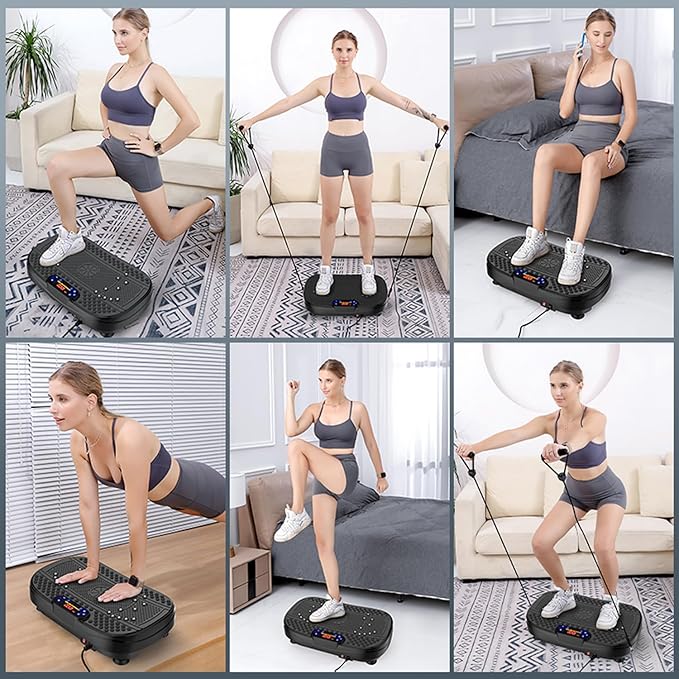 Vibration Plate Exercise Machine, Vibrating Fitness Platform with Remote Control for Lymphatic Drainage, 5 Types of Exercise Programs, Fat-Burning Fitness Equipment for Women Men
