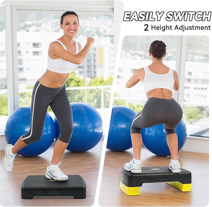Fitvids Aerobic Step Platform Trainer with Adjustable 2-Level Risers, 400 Pound Weight Capacity – Non-Slip Exercise Stepper for Cardio, Strength, and Fitness Workouts, 18-Inch, Multiple Colors