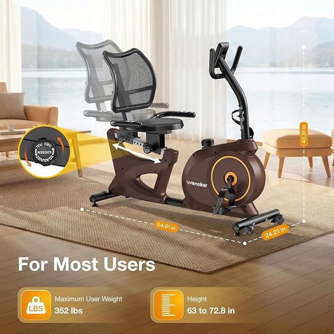 Recumbent Exercise Bikes for Home | Light Commercial-Grade Recumbent Bike for Seniors | Magnetic Recumbent Exercise Bikes with Heart Rate Handle | Smart App,LCD with Comfortable Seat