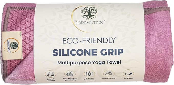 COREMOTION Hot Yoga Mat Towel (26.5'' x 72'’) – Lightweight Multipurpose Towel with Non-Slip Silicone Grip, Quick-Dry & Sweat Absorbent for Women - Yoga, Pilates, Gym, Indoor & Outdoor Workouts