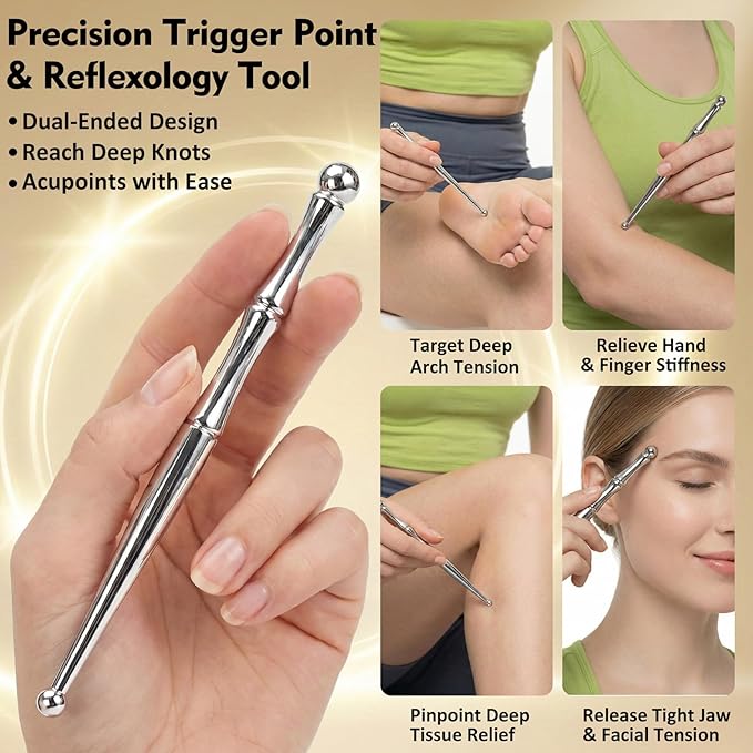 Stainless Steel Gua Sha & Muscle Scraper Tool Set – 2-in-1 Manual Deep Tissue Body Massager with Acupressure Pen – Ergonomic Handheld Tool for Myofascial Release, Trigger Points & Mobility