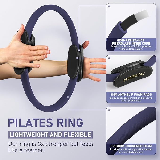 Pilates Ring, 15-Inch Magic Circle with Extra Thick Padded Handles, Pilates Equipment for Toning Inner Thighs, Arms and Strengthening Cores- Workout Guide Included