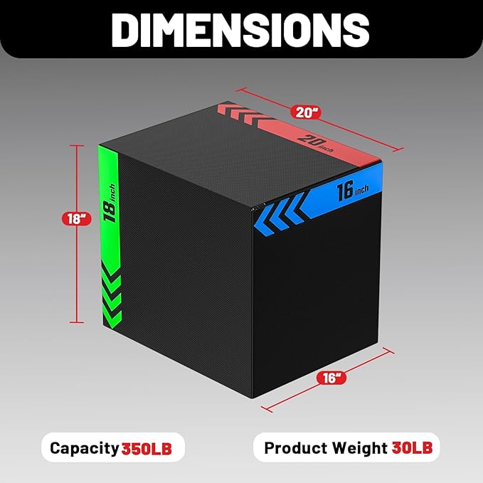 papababe 3-in-1 Plyometric Jump Box Workout Equipment, Box Jumps for Home Gym, Trainer with Anti Slip Surface and High Density Foam, Box Height: 20", 24", 30"