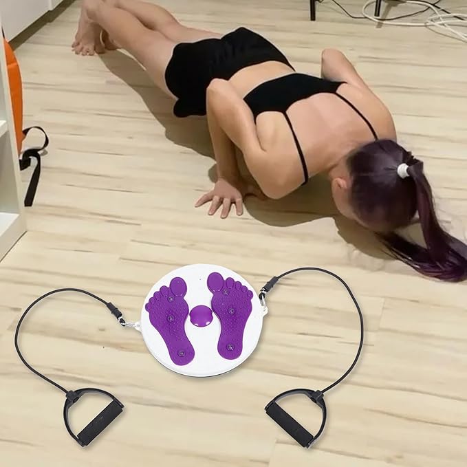 Zerodeko Waist Twisting Disc with Pull Rope, Household Fitness Slimming Machine, Purple Body Twisting Board for Core Strengthening and Abdominal Exercise at Home