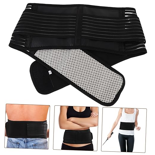 NOLITOY 2pcs Portable Adjustable Magnetic Therapy Back Support Belt Self-heating Feature Xl for Waist and Black