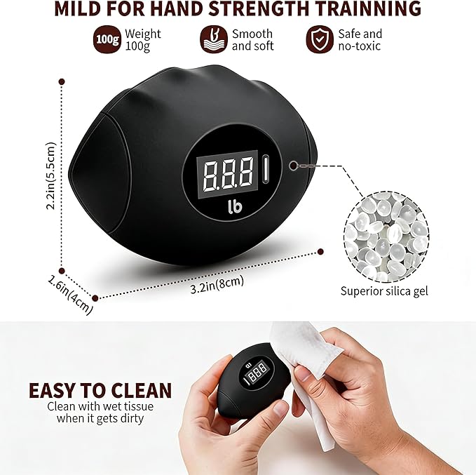 Hand Grip Strengthener, Rechargeable Digital Grip Strength Trainer with LCD Display Up to 220lbs/100kg, Silicone Hand Exercise Ball for Forearm Finger Training & Stress Relief, for Adults and Kids