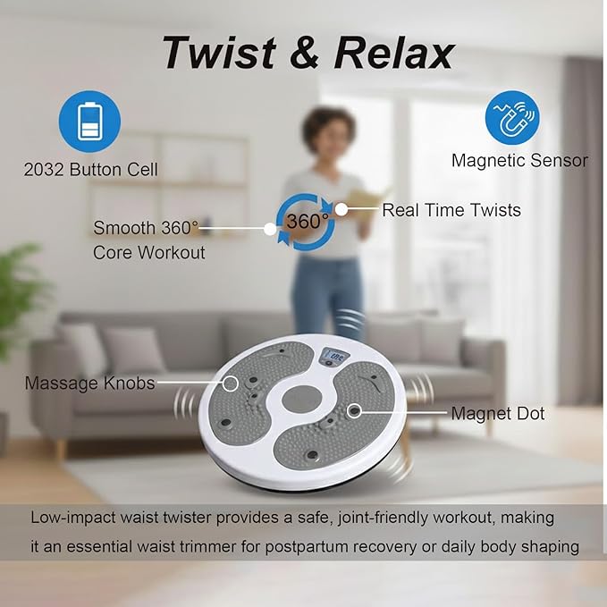 KYTO Waist Twister Disc – Core Trainer Board with Digital Counter, Ab Workout Equipment with 360° Rotation, Non-Slip Foot Massage Design for Home, Office Fitness
