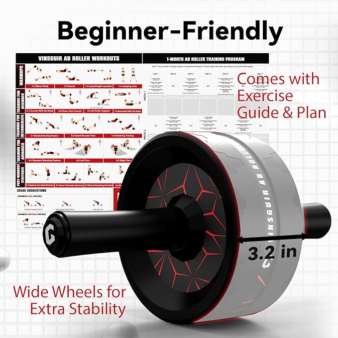 VINSGUIR Ab Roller Wheel, Abs & Core Workout Equipment for Home Gym with Knee Pad Accessories, Abdominal Wheel for Full-body Strength Training