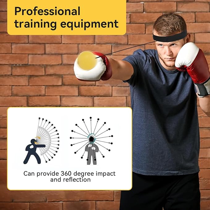 Agatige Boxing Reflexion Ball, Professional Punching Fight React Head Ball with Headband, Speeds Hand Eye Reaction & Coordination Boxing Equipment for Kids and Adults(Yellow)