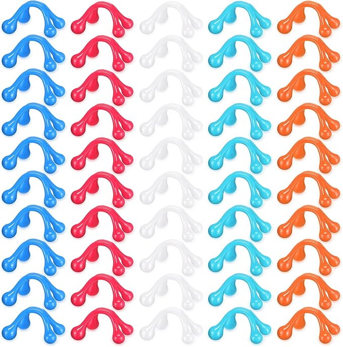 TrelaCo 50 Pack Four Point Massage Tools Christmas for Employees Gift White Elephant Gift 4 Legged Massage Knobs Portable Palm Shaped Manual Back Massager Handheld(Multicolored)