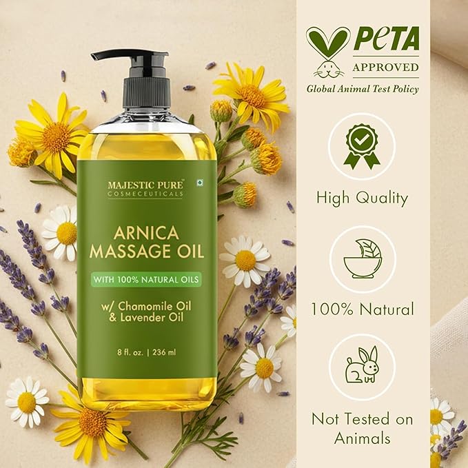 MAJESTIC PURE Arnica Massage Oil for Massage Therapy - Refreshing, and Relaxing - Natural Oils for All Skin Types - Men and Women Massage Lotion- 8 fl oz