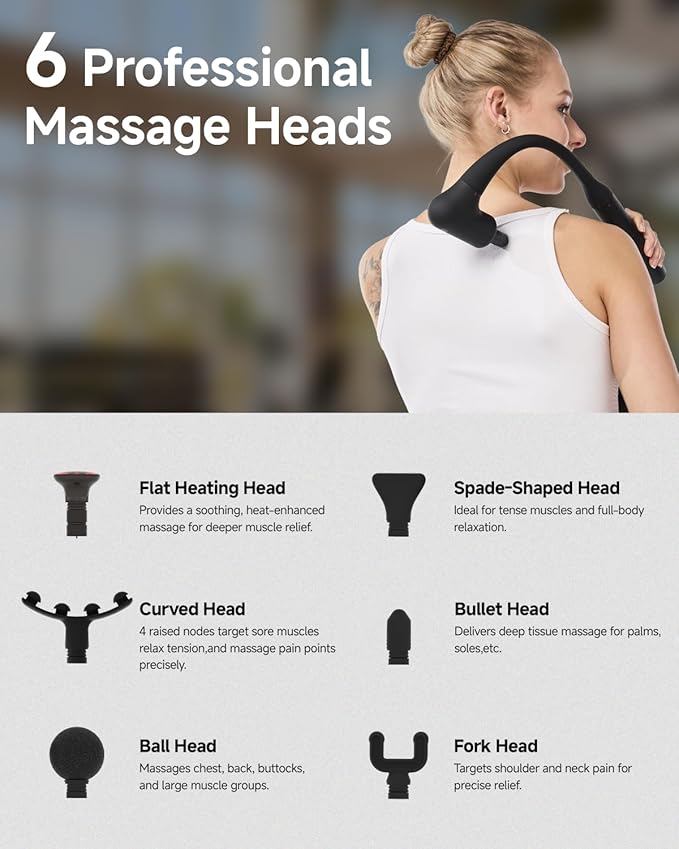 Upgraded 2-in-1 Massage Gun with Heat, Pain Relief Deep Tissue Back and Neck Massager with Extension Handle, Handheld Muscle Massage Gun for Back, Shoulder, Arm,Thigh, FSA-HSA Eligible