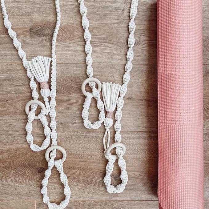 Mollensiuer 1Pc Adjustable Handwoven Yoga Mat Strap, Cotton, Beige, Fabric, Simple Style