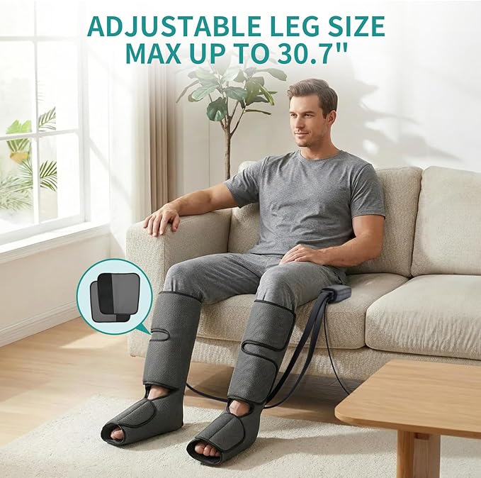 Nekteck Leg Massager for Circulation and Relaxation, Air Compression Foot and Calf Massager to Relieve Pain Edema Swelling with 2 Size Extensions, Gift for Mom Dad Men Women
