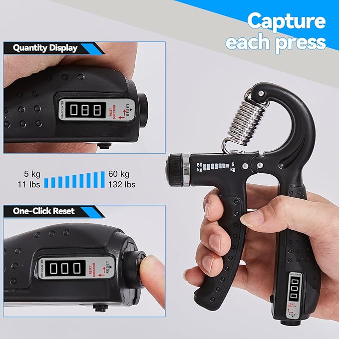 7PCS Grip Strength Trainer Kit, 2 Adjustable Forearm Resistance Grips, Finger Stretchers, Grip Ring, Hand Squeeze Ball, Finger Exercises, User Manual, Suitable for Hand Training, Suitable for Everyone