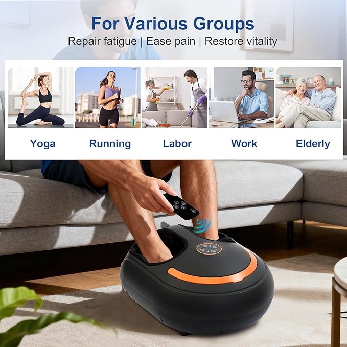 Shiatsu Foot Massager, Electric Feet Massage Machine, Deep Kneading Relief for Plantar Fasciitis, Air Compression, 3 Heat Levels, Relax for Home Office Use, for Women Mom Dad Black