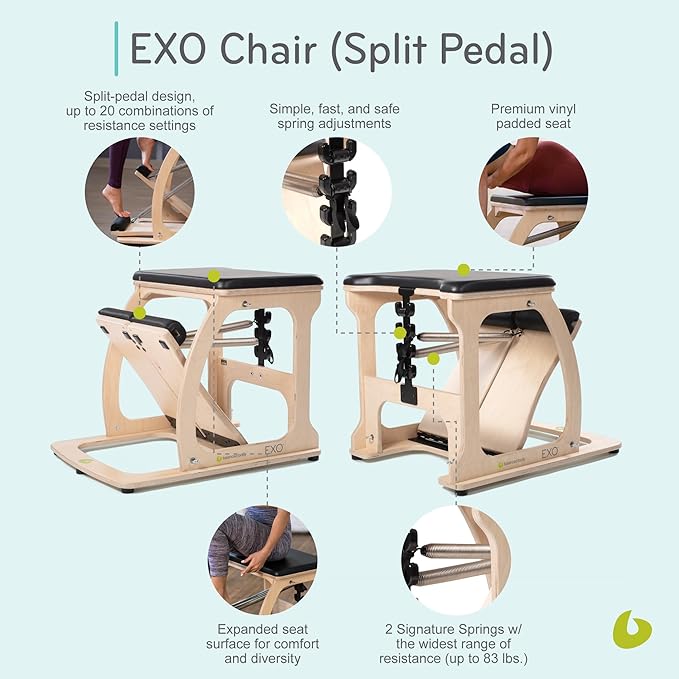 Balanced Body EXO Chair, Pilates Chair Exercise Equipment for Full-Body Workout, Pilates Resistance-Workout Equipment for Home Gym or Studio