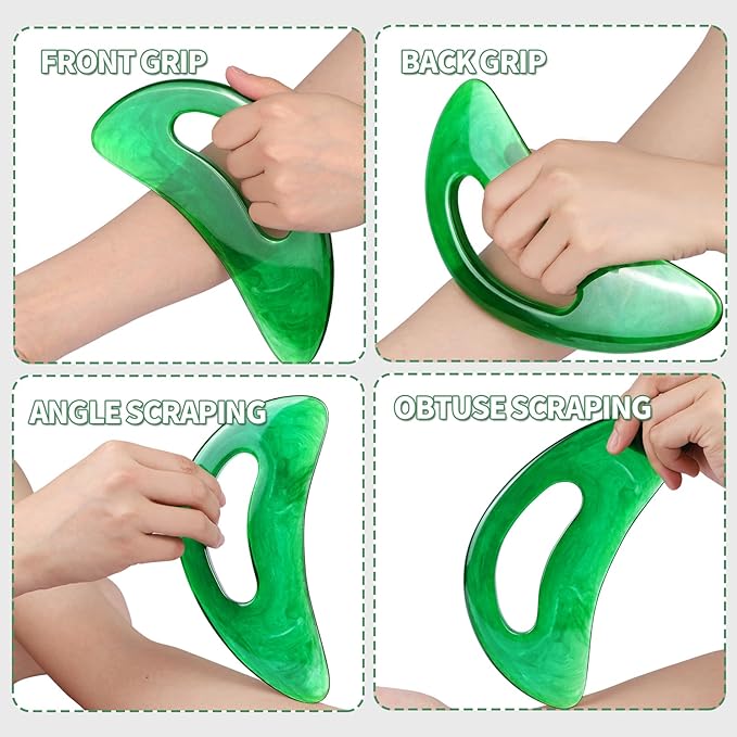 Large Gua Sha Massage Tool with Handle Large Lymphatic Drainage Massager, Resin Body Gua Sha Tool for Back Neck Face Legs, Cellulite Removal, Body Massage Tool for Women and Men (Green)