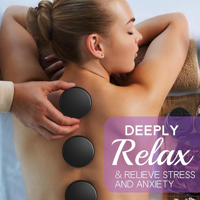 AICNLY 12 Pieces Hot Stone Massage Set-Professional Massage Tool for Spa, Cellulite Massage, Lymphatic Drainage, Relieve Tension and Muscle Pain, Basalt Rocks Premium Set