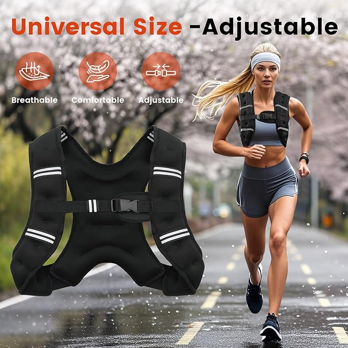 Weighted Vest, 6lb/8lb/10lb/12lb/16lb/20lb/25lb/30lb Weight Vest for Men Women, Body Weight Vests Adjustable with Reflective Stripe for Strength Training, Running, Workout, Jogging, Walking