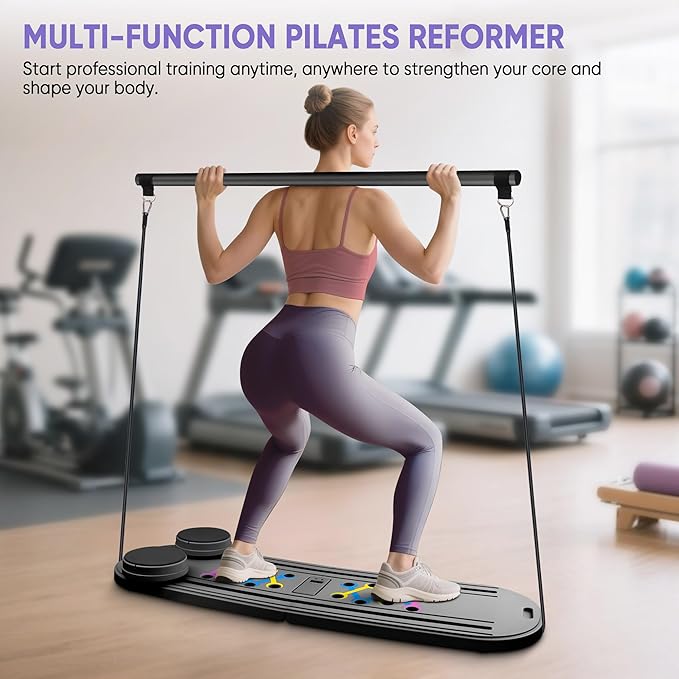 Pilates Board, Pilates Portable Reformer Machine 2025 for Home Workout, 7 in 1 Multifunctional Abdominal Board, Foldable Abs Trainer Machine, Pilates Core Workout Equipment for Women (Black)
