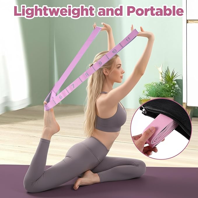 Stretching Strap with 11 Loops Yoga Stretch Strap for Physical Therapy Pilate Ballet Dance Non Slip Exercise Leg Stretch Band for Hamstring Leg Stretching Flexibility (Pink)
