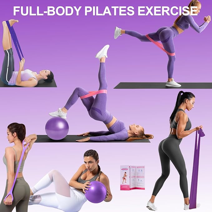 Pilates Ring Equipment Set, Home Pilates Kit for Women with 13’’ Magic Ring with Dual Padded Handles, Small Pilates Ball, 5 Resistance Bands & Complete Fitness Guide, Pilates Essential Accessories