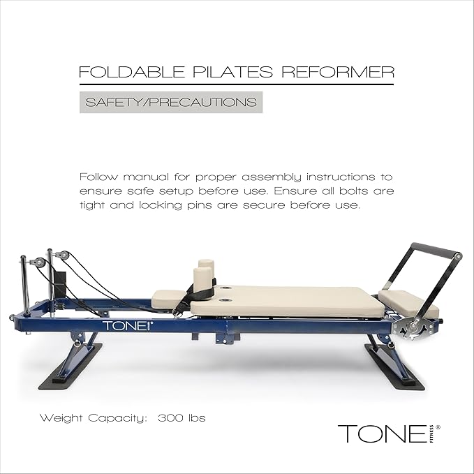 Tone Fitness Foldable Pilates Reformer – Portable Pilates Machine with Adjustable Resistance Bands, Smooth Glide Carriage & Full-Body at-Home Pilates Workout Equipment