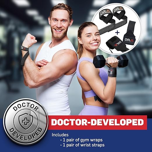 Dr. Arthritis Gym Wrist Wraps & Wrist Straps for Weightlifting Bundle (2 Pairs), Heavy-Duty Workout Straps Support for Everyday Training & Injury Recovery, Lifting Accessories for Men & Women (Black) (Wrap & Straps Combo (Black))