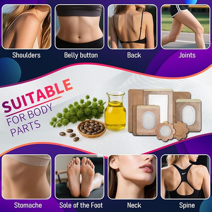 Castor Oil Pack Wrap Patch - Organic Cotton Castor Oil Belly Button Patch, Disposable Self-Adhesive Abdominal Pads, Portable Anti Leakage High Absorbent Patch for Multi-Area Use 50Pcs