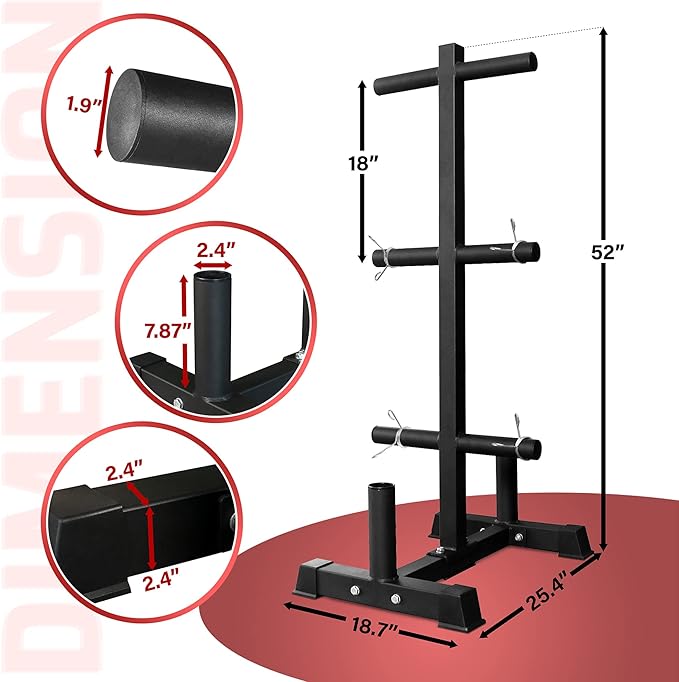 Yes4All 6-Pegs Olympic Weight Plate & 2 Barbells - Weight Plate Tree Holder & Vertical Barbell Storage Rack