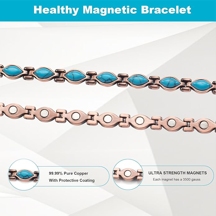 Copper Bracelets for Women, Pure Copper with Colored Turquoise Bracelet, 3500 Gauss Magnets, Fashion Jewelry（FUTI-1）