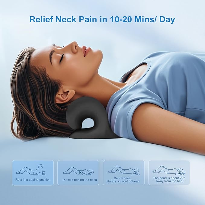 Neck Stretcher with Magnetic Therapy Acupressure for Pain Relief, Neck and Shoulder Relaxer, Chiropractic Pillow, Restore Neck Curve (Black)