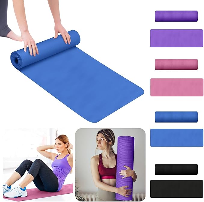 Yoga Mat with Strap 5mm Thick High Density Anti-Tear Non Slip Exercise Mat with Carrying Strap Hot Yoga Mat for Gym, Pilates, Stretching, Floor, Workouts, Home Yoga, Fitness