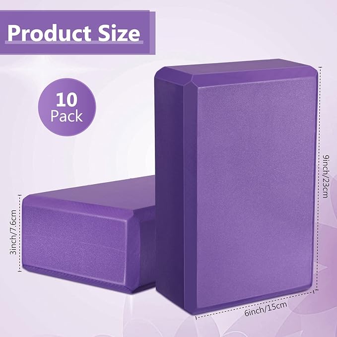 10 Pcs Yoga Blocks Eva Foam Blocks Supportive Yoga Brick Soft Non Slip Gymnastic Blocks Lightweight Dance Blocks for Stretching Accessories for Women, Pilates, Meditation (Purple)