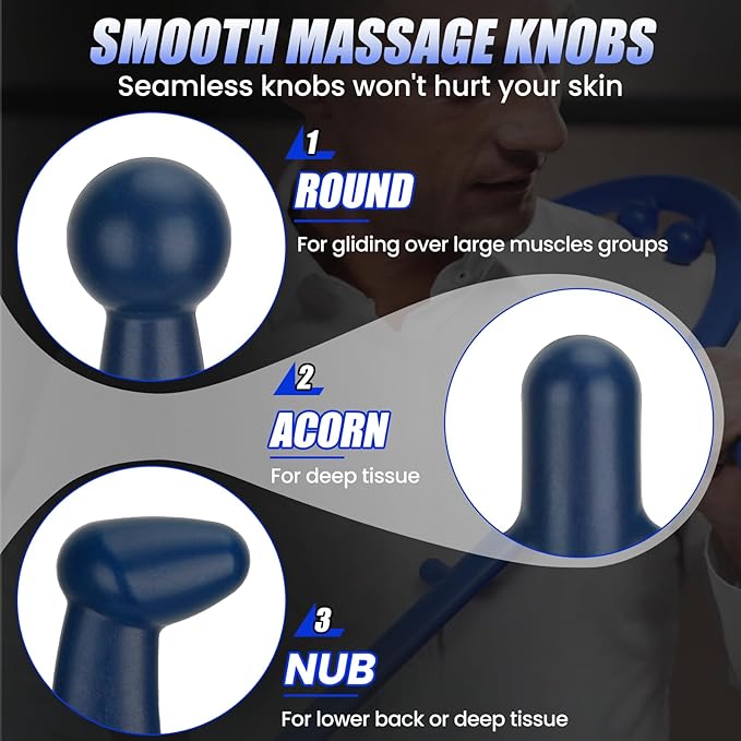 Trigger Point Massage Cane for Back, Neck & Shoulder Relief, Self Massage Tool for Deep Tissue & Muscle Knots, Ergonomic Therapy Cane to Reach Hard-to-Reach Back Spots, Lightweight Portable (ROYBLUE)