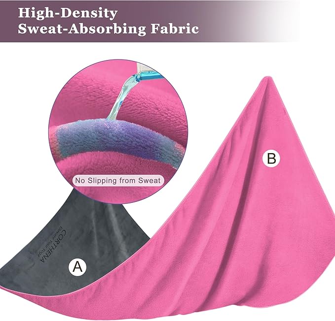 Yoga Mat Towel with Hand Towel, Extra Thick (600GSM) Soft Hot Yoga Towel, Non-Slip and Sweat Absorbent for Hot Yoga, Bikram, Pilates, and Fitness, 72" x 27.5", Dual-Color, Grey/Pink