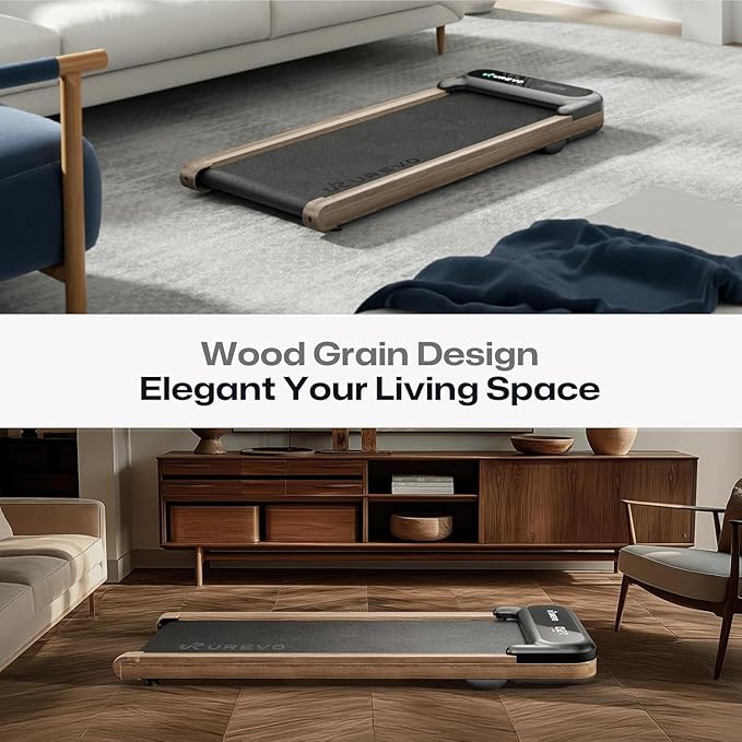 UREVO E4W Smart Walking Pad, Standing Desk Treadmill with Wood Grain Design, 8-Point Shock Absorption, Quiet Operation, Workout APP with Track Insights and MIIT Mode, Plug and Play, Remote Control