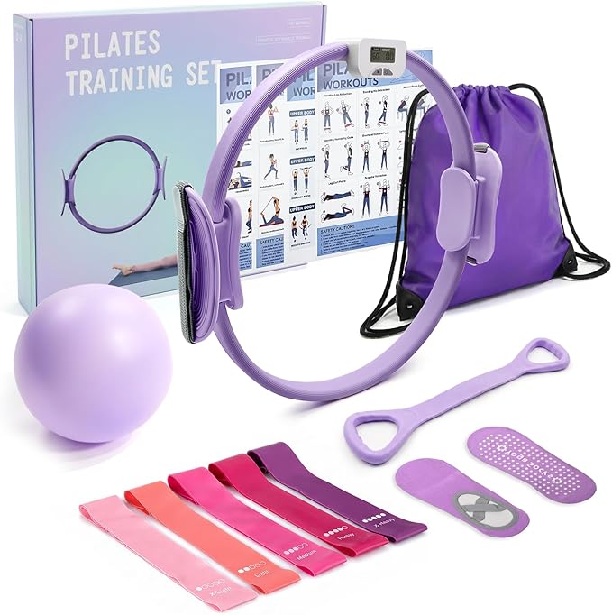 MaxU Pilates Essentials Kit for Women – Pilates Ring with Counter, Home Pilates Workout Kit with 14" Pilates Ring & Ball Set, Resistance Bands and Grip Socks – Ideal for Beginner Home Workouts