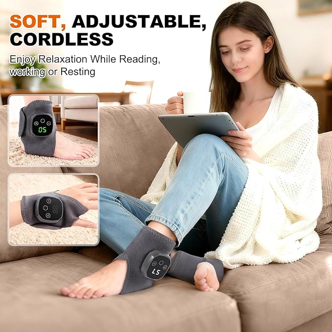 2PCS Foot Renew Triple Method Massager, 2 in 1 Foot Massager for Neuropathy, Feet Massage with 3 Vibration Mode & 4 Heat Levels, Wireless Portable Ankle Massager for Home or Travel Use