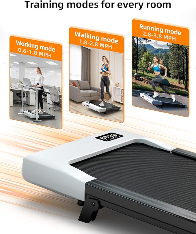 DeerRun Under Desk Walking Pad Treadmill for Home & Office, 6% Manual Incline, 2.5 HP, 0.6–3.8 MPH Walking Speed, 300 lb Capacity, App & Remote Control
